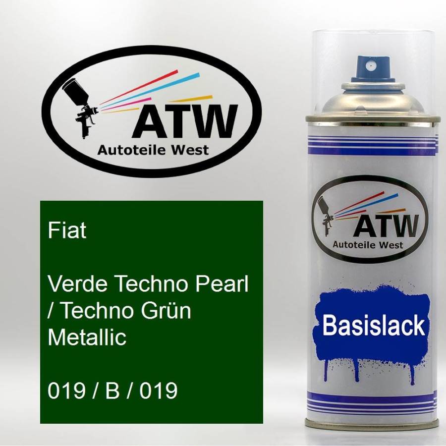 Fiat, Verde Techno Pearl / Techno Grün Metallic, 019 / B / 019: 400ml Sprühdose, von ATW Autoteile West.